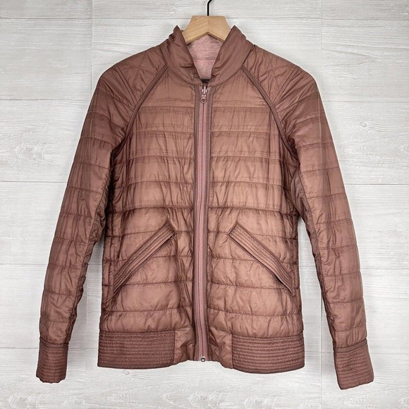 Lululemon The Bomb Bomber Reversible Jacket Women Size 4 Bark‎ Berry Rose Pink - Picture 3 of 16
